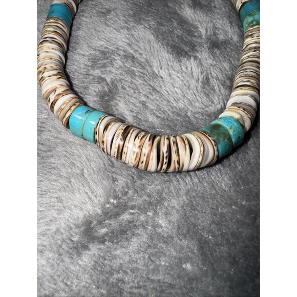 vtg  Native American Navajo sterling Silver 925  turquoise Heishi Shell necklace - Picture 4 of 6